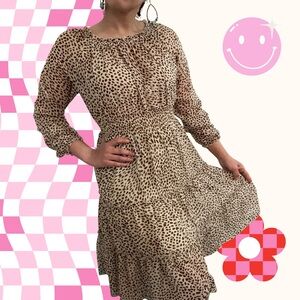 Chic Long Sleeve Leopard Print Dress